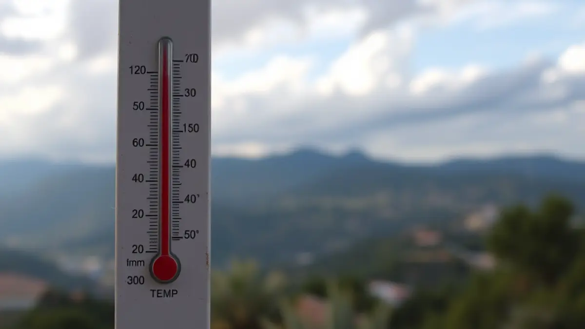 Imatge genèrica d'un termòmetre que marca un descens de la temperatura, amb un fons difuminat de canvi de temps.