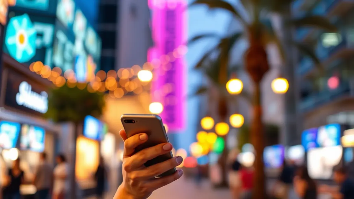 Generic image of a person using a smartphone in a modern urban setting, representing digital entertainment consumption.