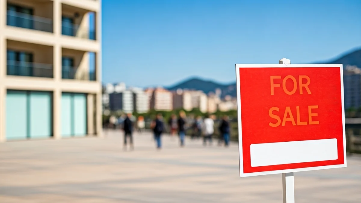 Generic image of a 'for sale' sign on an apartment building.