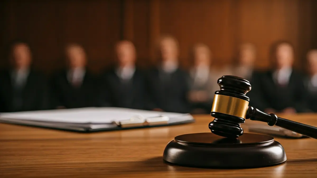 Generic image of a judge's gavel on a desk with legal documents.