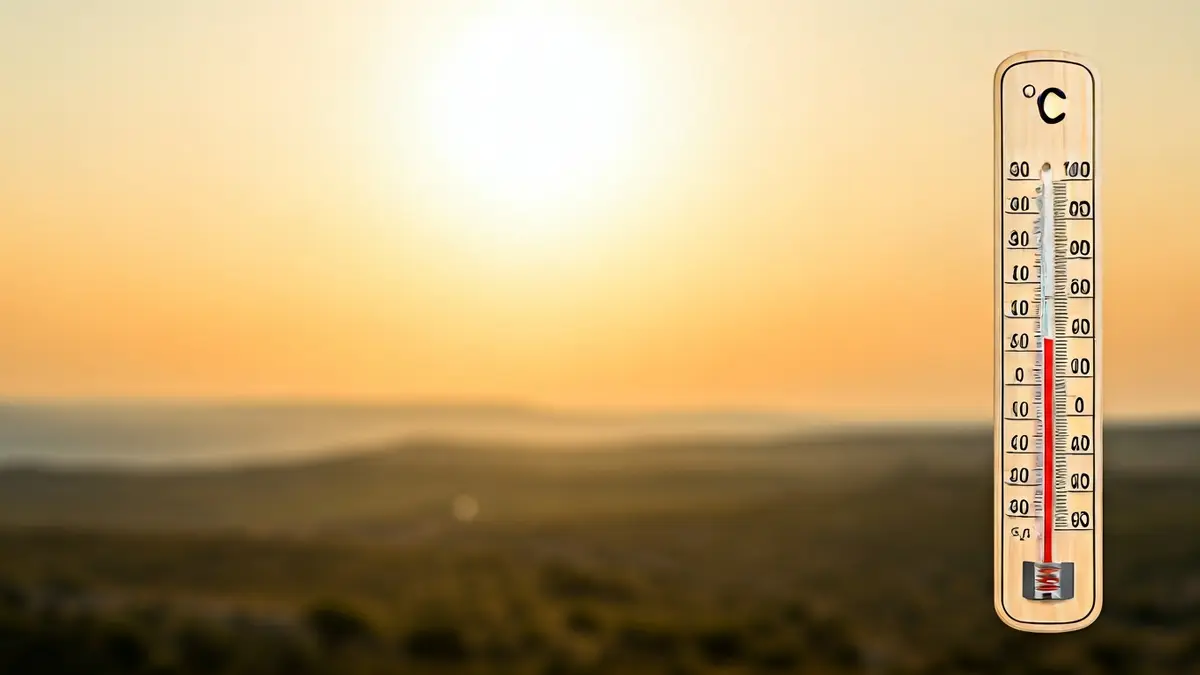 Generic image of a thermometer showing high temperatures with a hazy sky in the background.