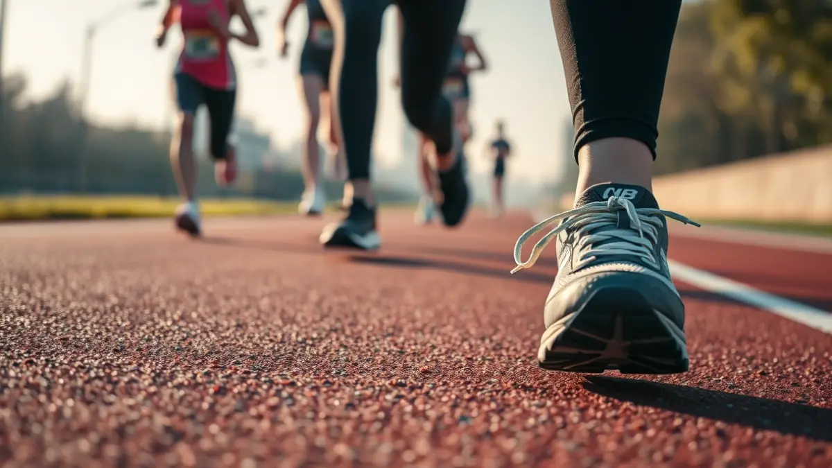 Imatge genèrica de sabatilles de córrer en una pista d'atletisme.