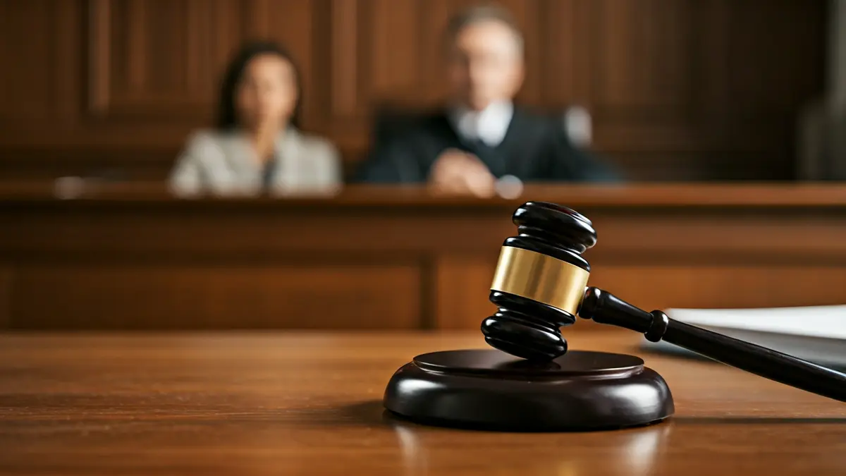 Imagen genérica de un mazo de juez sobre una mesa de madera en un tribunal.