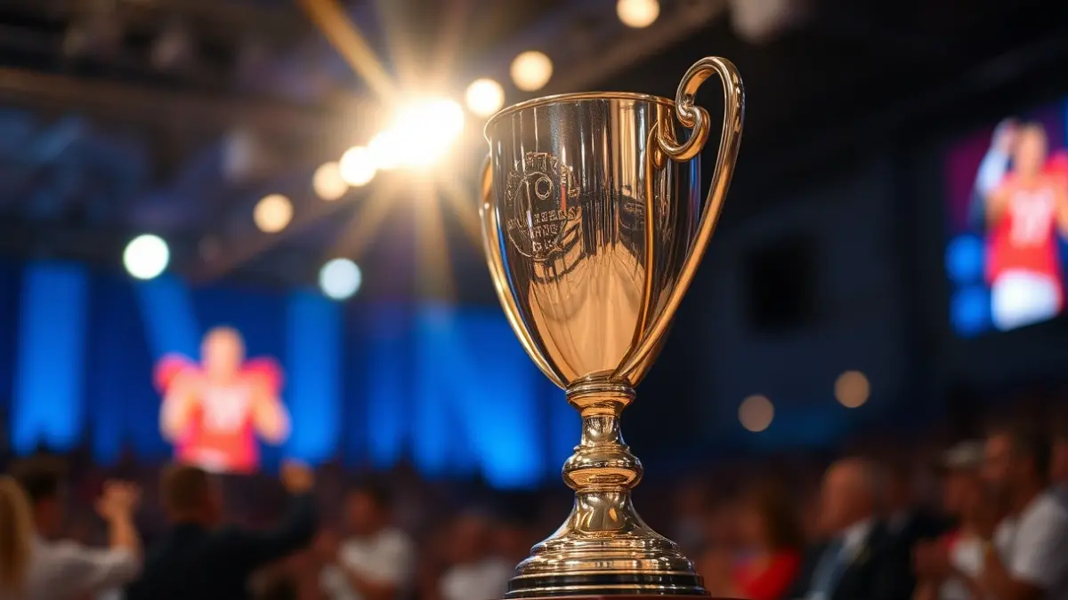 Generic image of a sports trophy at an awards ceremony.