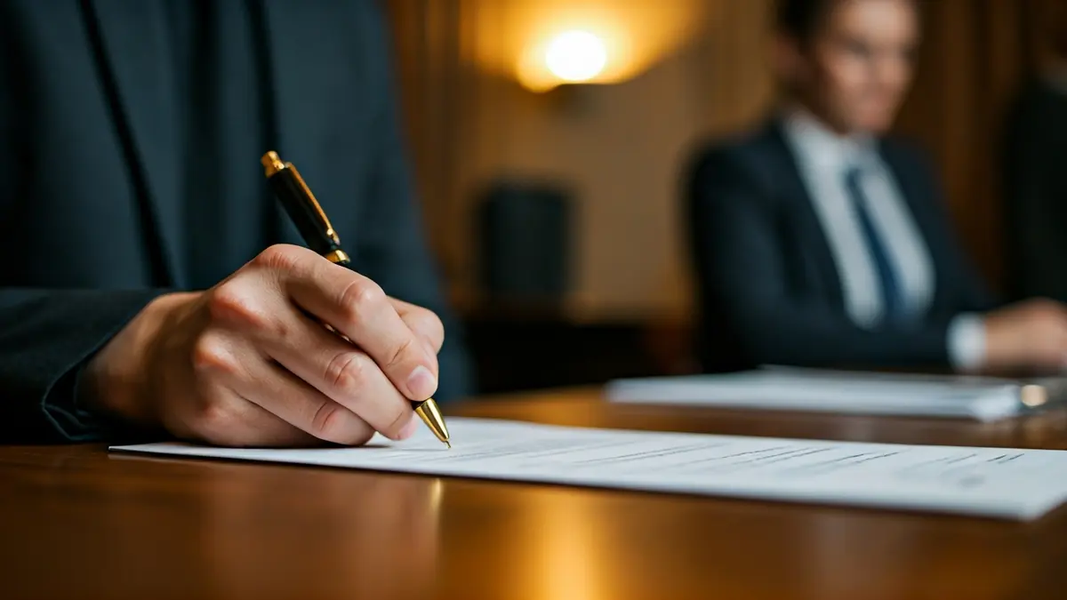 Imagen genérica de una mano firmando un documento, simbolizando la simplificación administrativa.