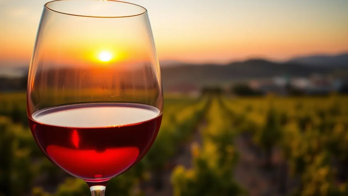 Imatge genèrica d'una copa de vi amb un vinyer al fons, simbolitzant la producció vinícola.