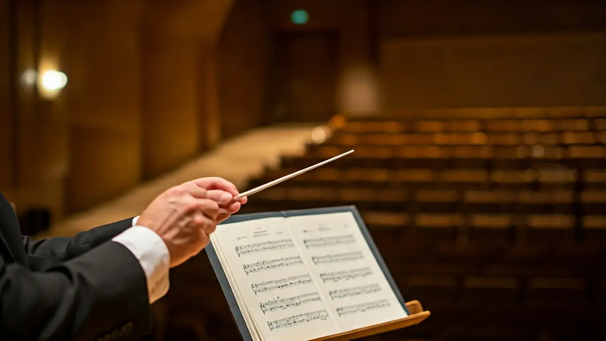 Imagen genérica de unas manos de director de orquesta con batuta.