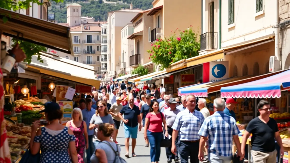 Imatge genèrica d'una fira o mercat a l'aire lliure amb molta activitat.
