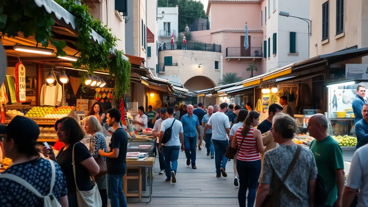 Imagen genérica de una feria de comercio local con gran afluencia de gente.