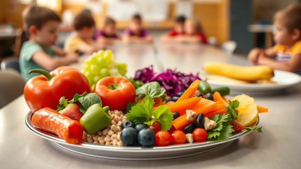 Imatge genèrica d'un plat de menjar saludable en un menjador escolar.