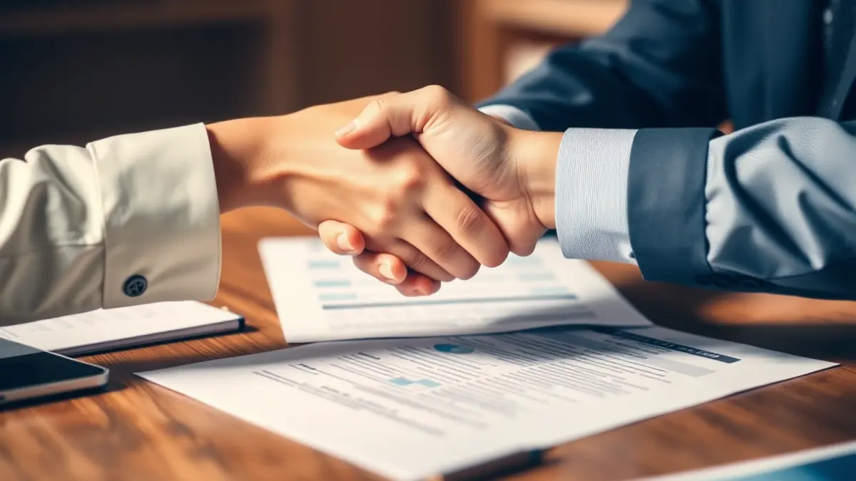Generic image of hands shaking over paperwork, symbolizing collaboration and entrepreneurship.