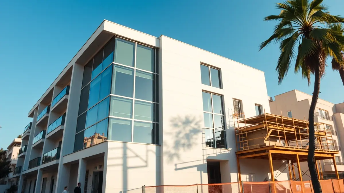 Generic image of a modern health center facade in a Mediterranean town.
