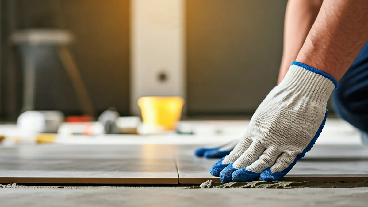 Generic image of a construction worker's hands placing a tile.