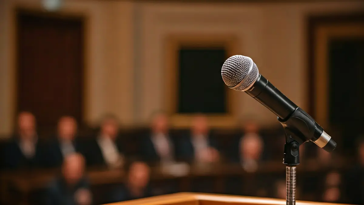Imagen genérica de un micrófono en un podio, representando un debate político o una declaración.