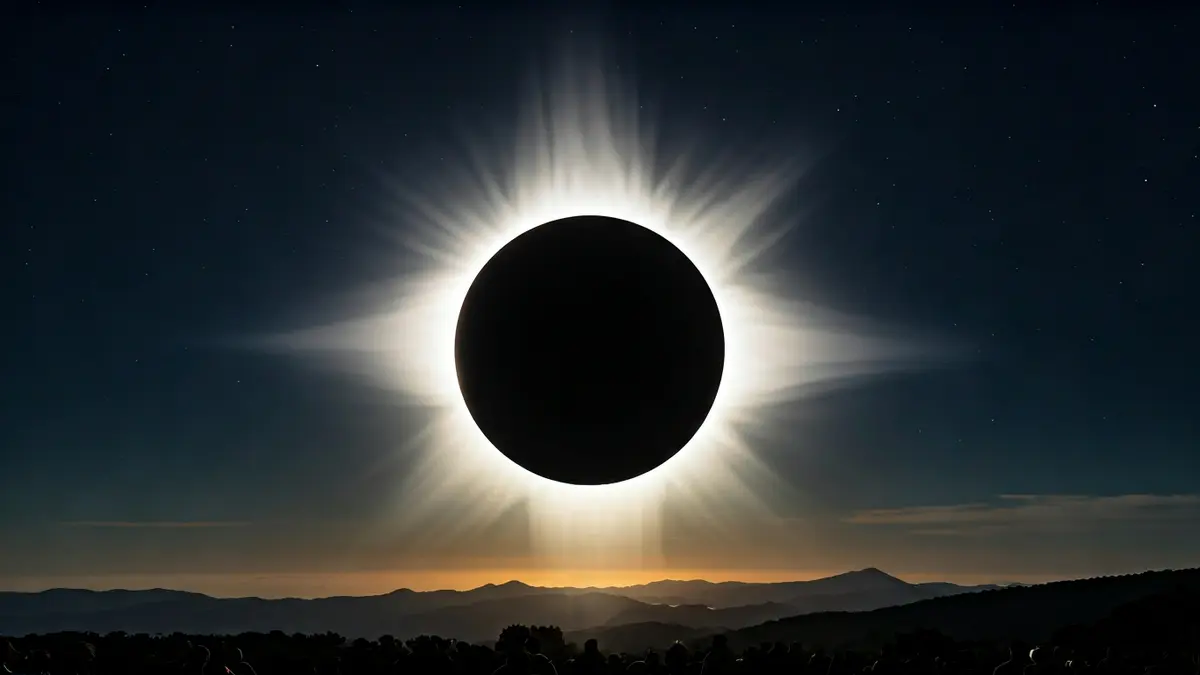Generic image of a partial solar eclipse, with the sun obscured by the moon in a dark sky.