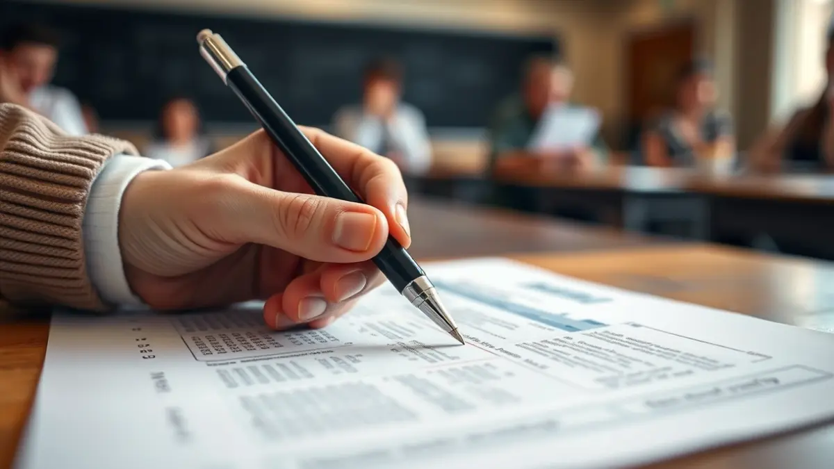 Imagen genérica de una mano escribiendo en un examen, simbolizando las pruebas de certificación de valenciano.