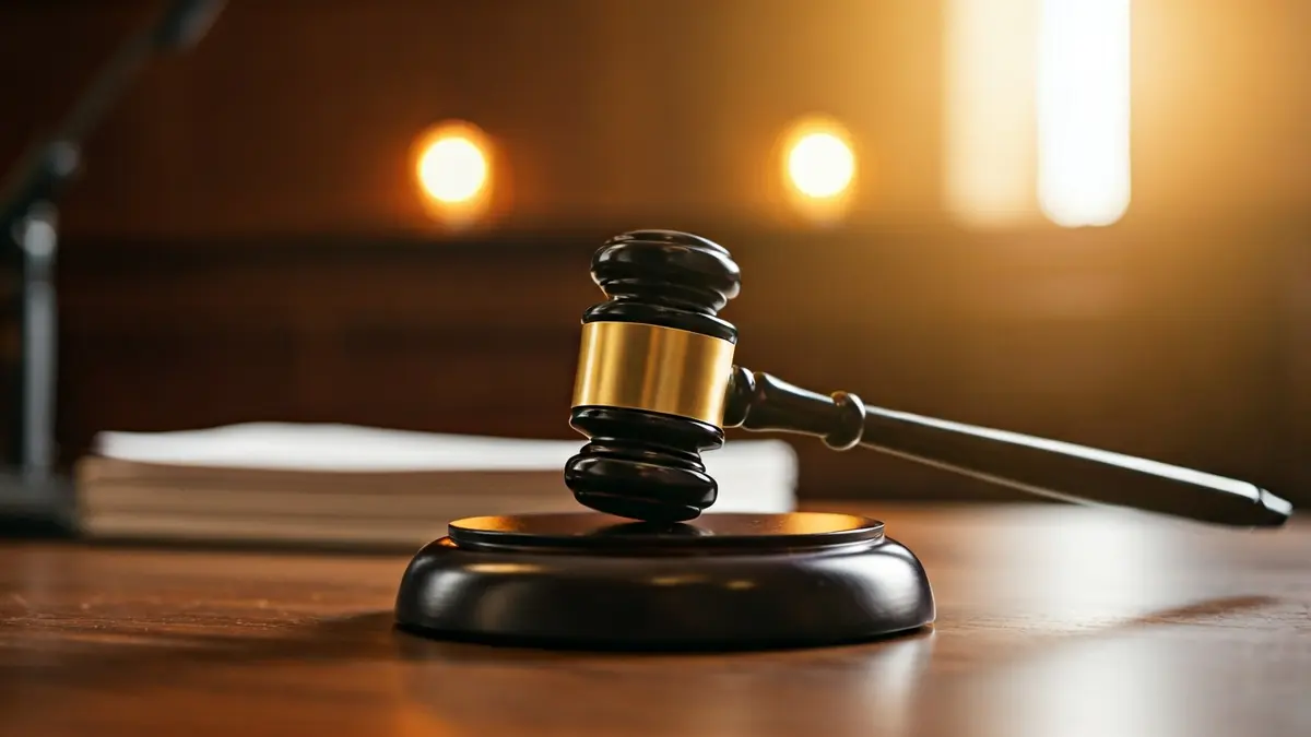 Generic image of a judge's gavel on a desk in a courtroom.