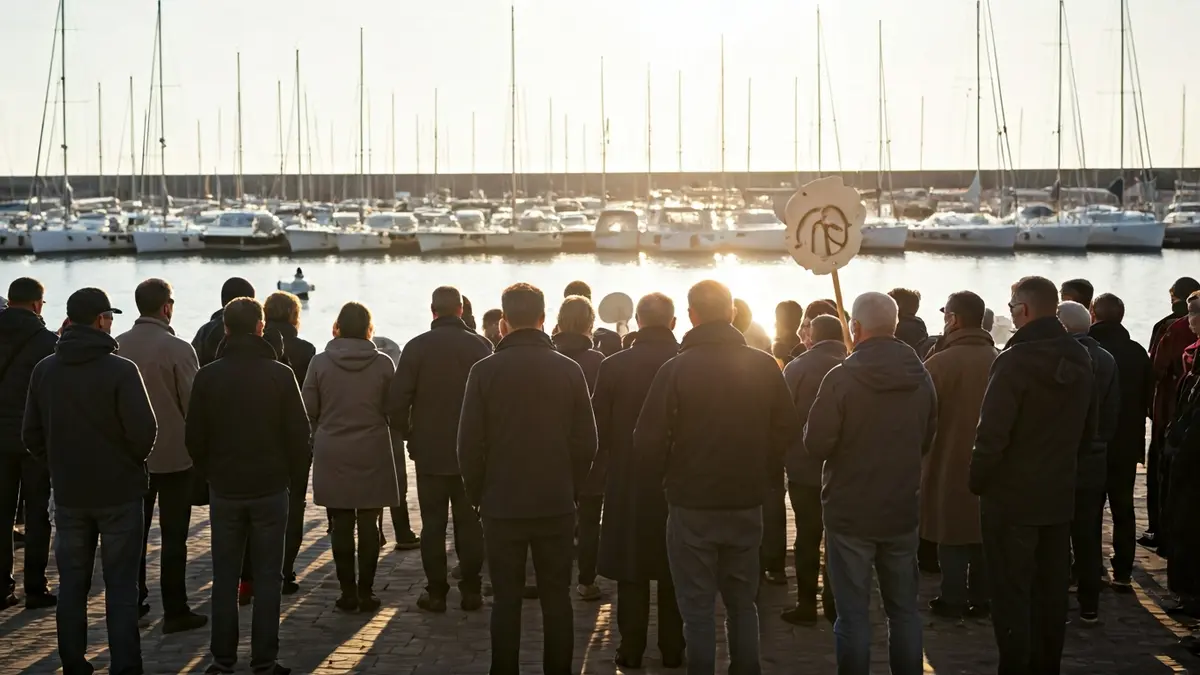 Generic image of a peace rally in a port.