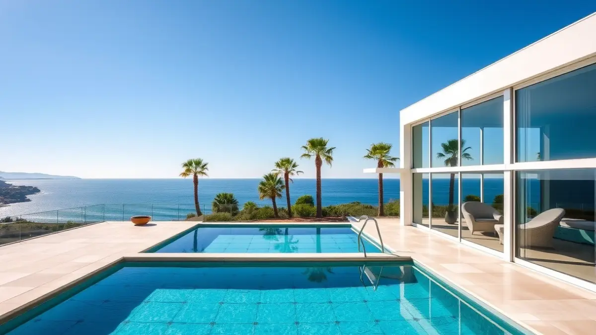 Imatge d'una vila de luxe en la costa de la Marina Alta, amb piscina i vistes al mar.
