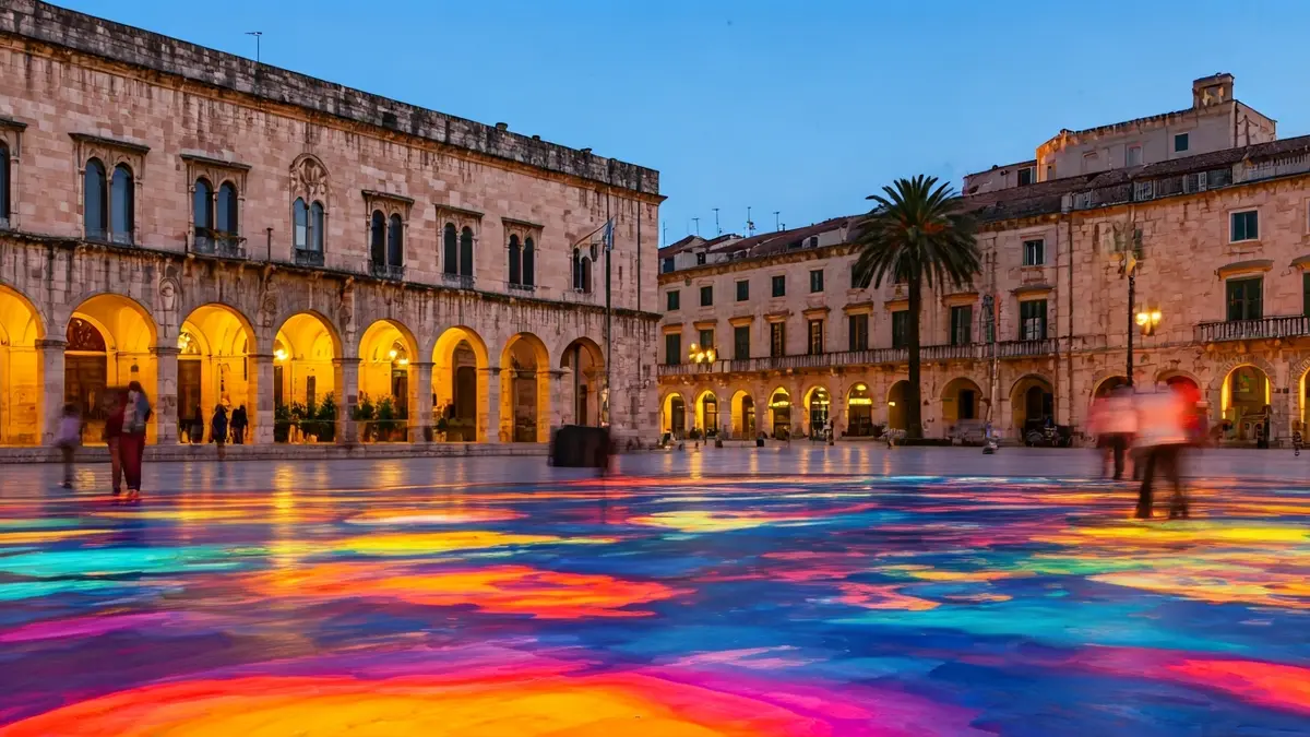 Imagen de una instalación artística abstracta en una plaza pública de Castelló de la Plana.