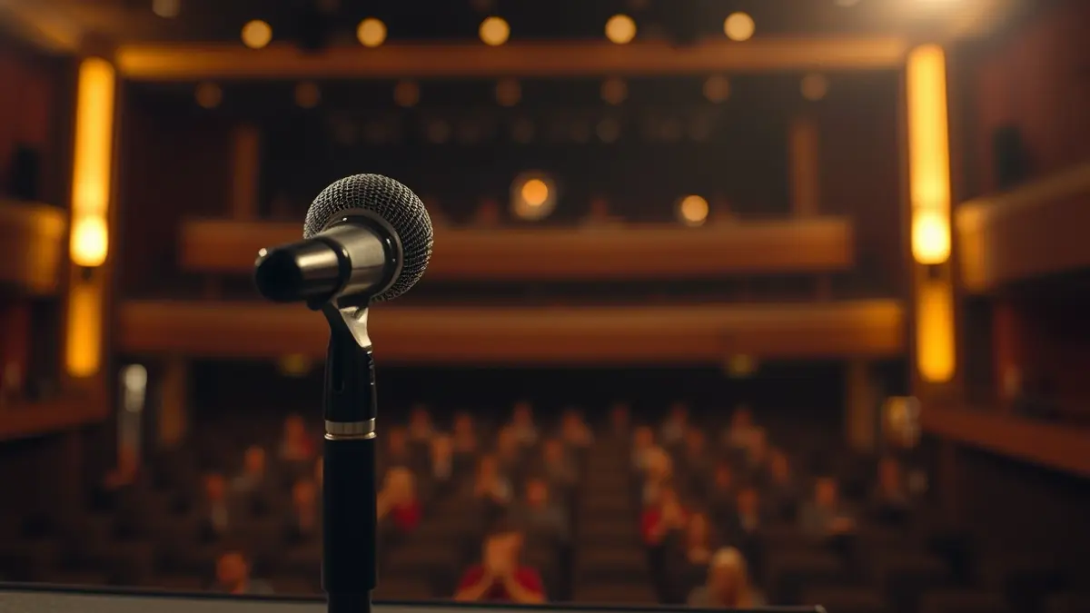 Generic image of a microphone on a podium, representing a public event or presentation.