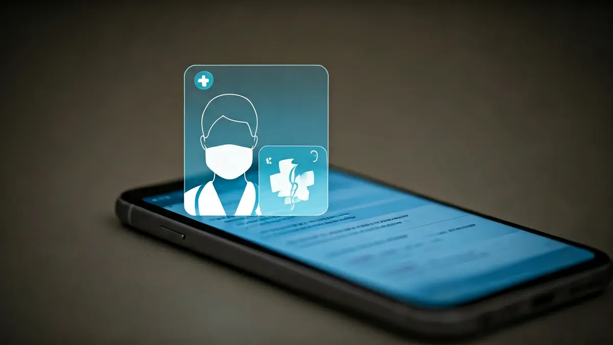 Generic image of a smartphone screen with social media content and an overlaid medical symbol.