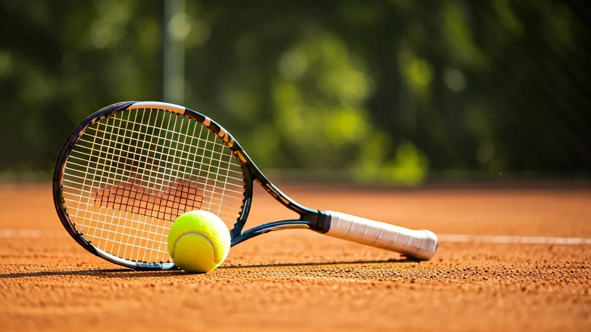 Generic image of a tennis racket and a ball on a clay court.