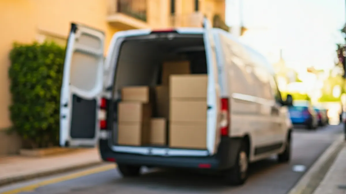 Image of a delivery van with packages, on a street in Sagunt.
