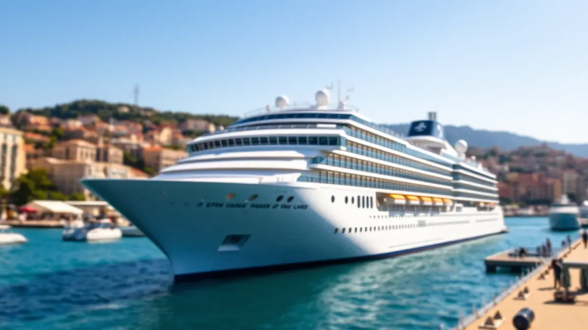 Imagen genérica de un crucero en un puerto mediterráneo, con la ciudad de fondo.