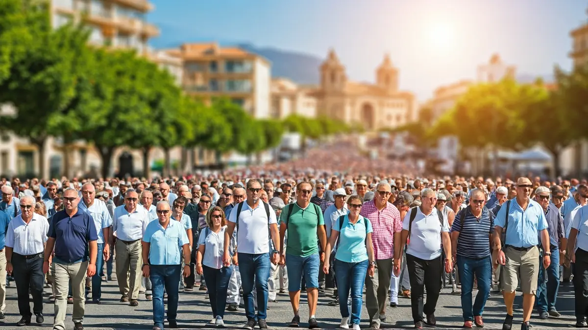 Image of the Santa Faz Pilgrimage in Alicante, with pilgrims walking along a street.