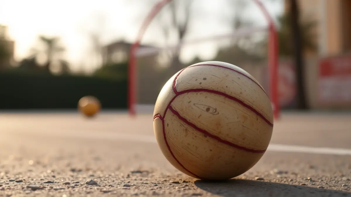 Imatge genèrica d'una pilota de raspall en un trinquet, amb el fons desenfocat.