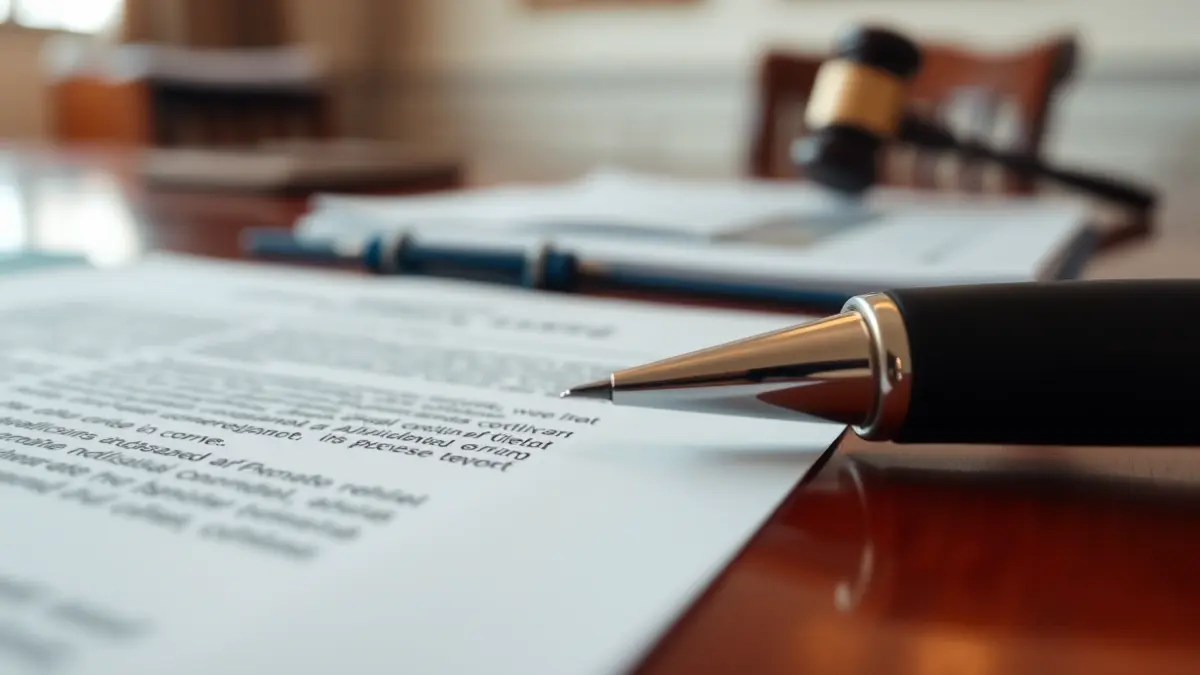 Generic image of official documents and a pen on a desk, suggesting administrative or legal proceedings.