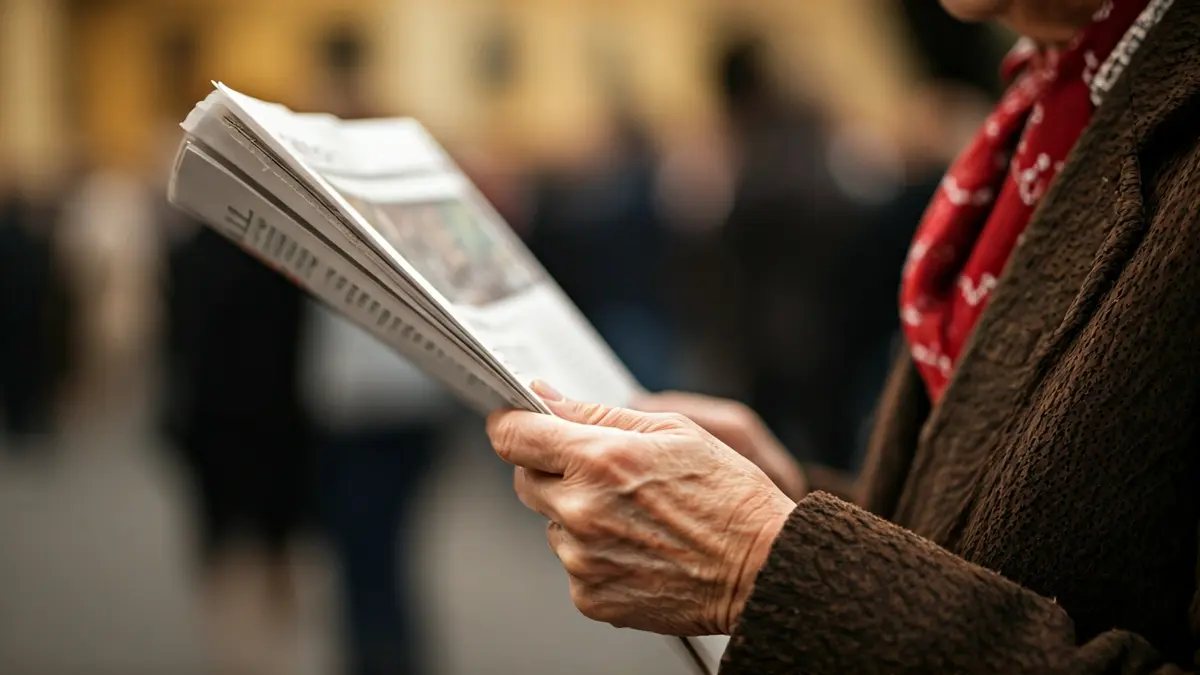 Generic image of an elderly person reading a newspaper, with hands in the foreground.