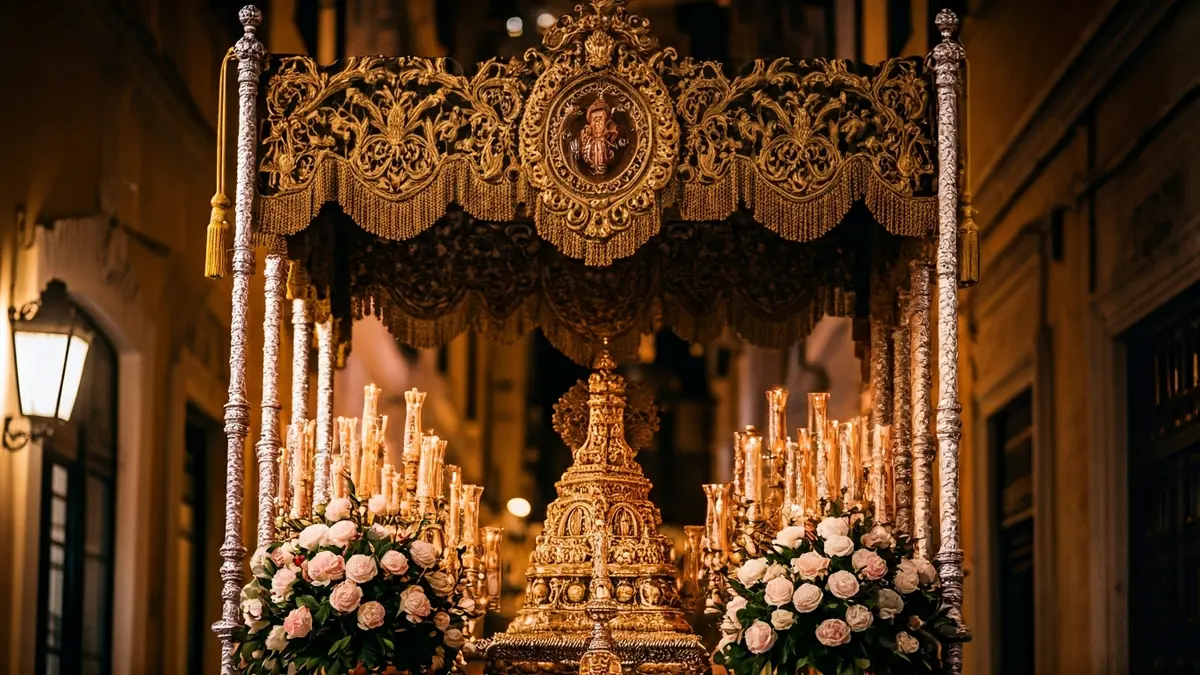 Imagen de un dosel de Semana Santa con detalles artísticos.