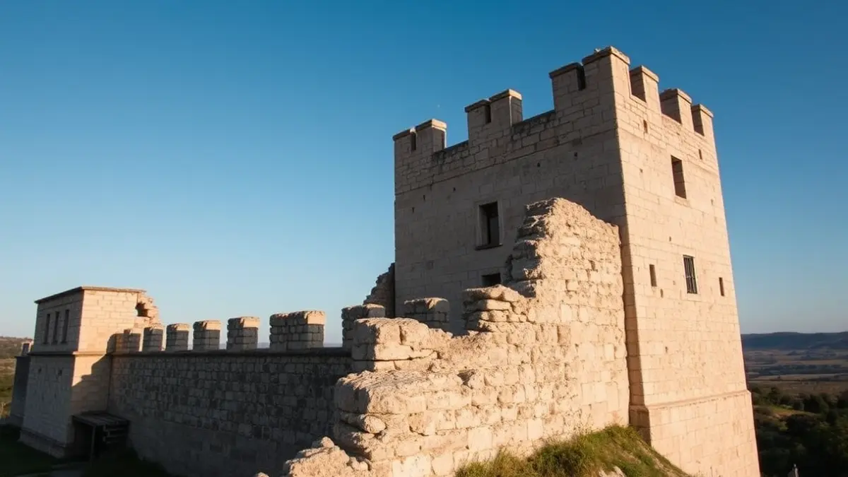 Muralla del Castell de Cullera afectada per la DANA, amb fons de paisatge mediterrani.