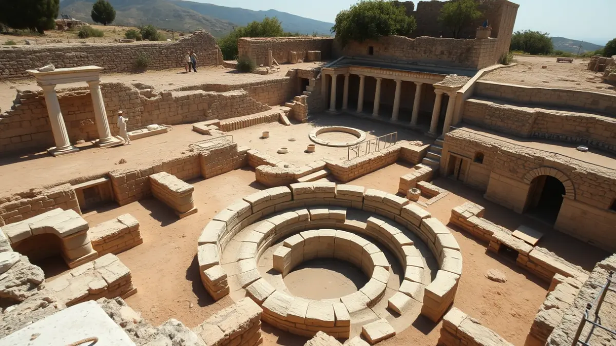 Imagen de las excavaciones en la villa romana de Benicató en Nules, con restos arqueológicos y columnas.