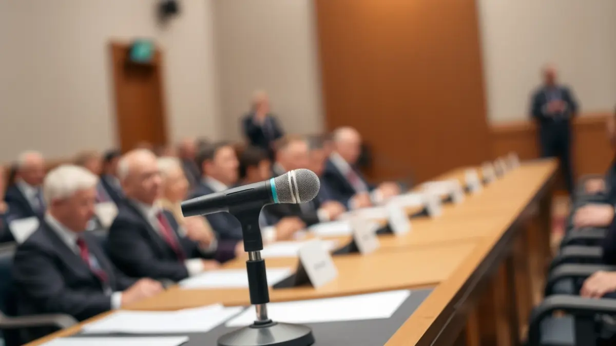 Imatge genèrica d'un micròfon en un faristol, simbolitzant un debat polític o roda de premsa.