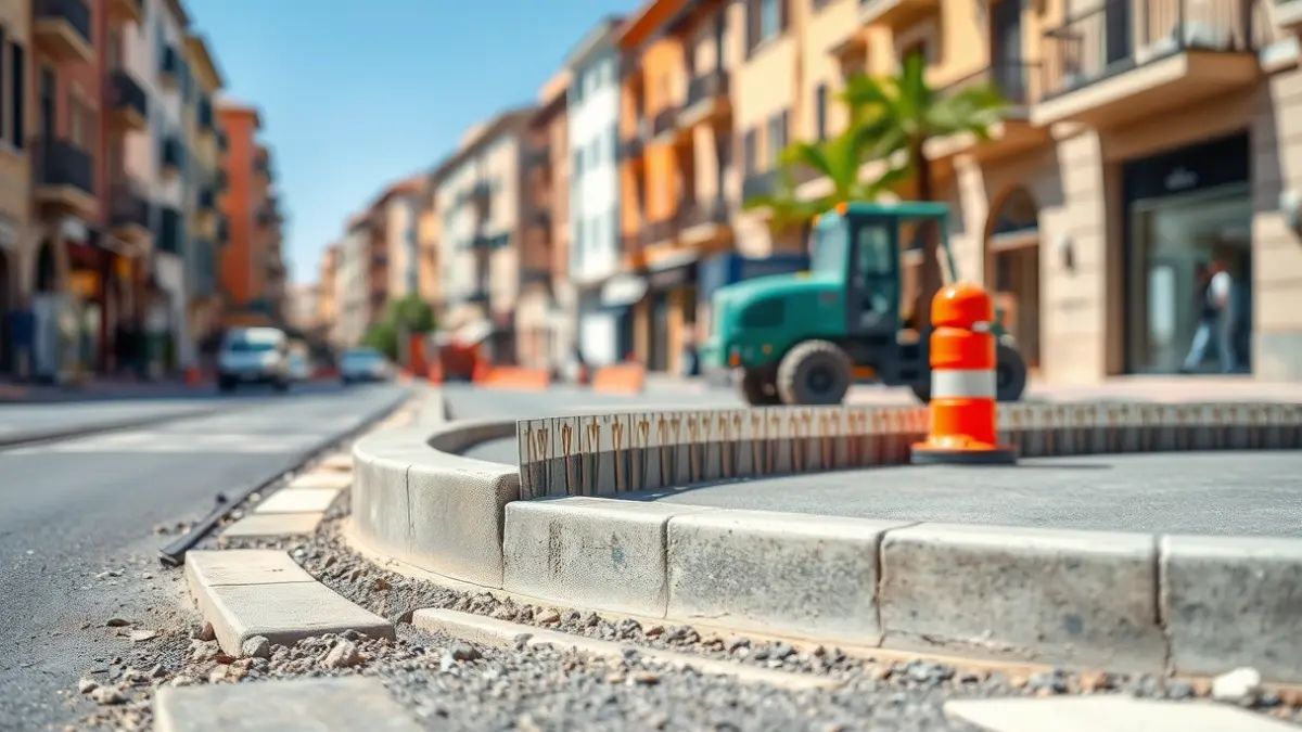 Imatge genèrica d'obres en un carrer urbà amb nou paviment i vorada.