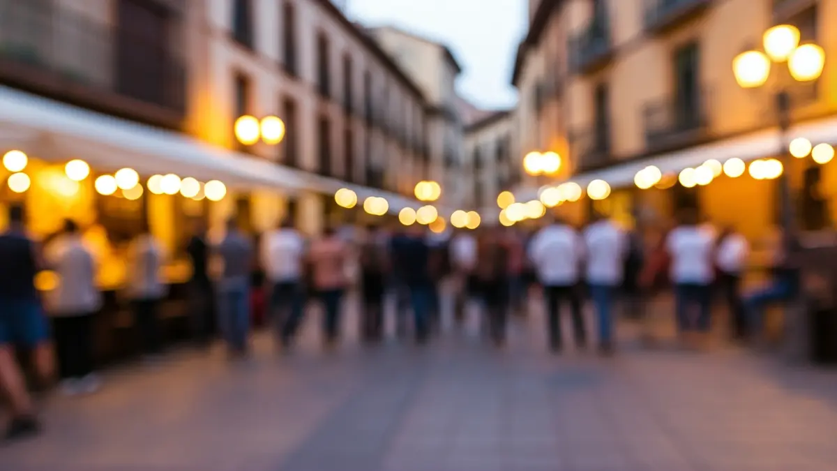 Image of a gastronomic market in a town square with live music.