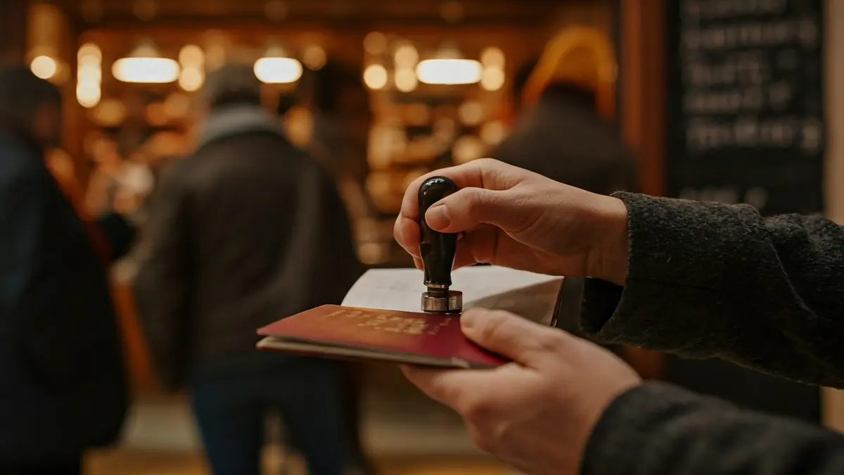 Generic image of a hand stamping a shopping passport in a local store.