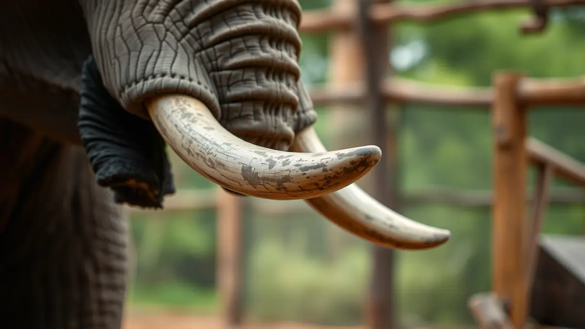 Image of an elephant's tusk in a naturalistic environment.