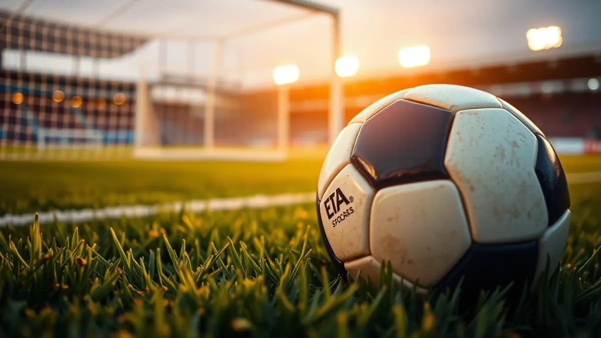 Imatge genèrica d'una pilota de futbol en la gespa d'un camp, amb la porteria desenfocada al fons.