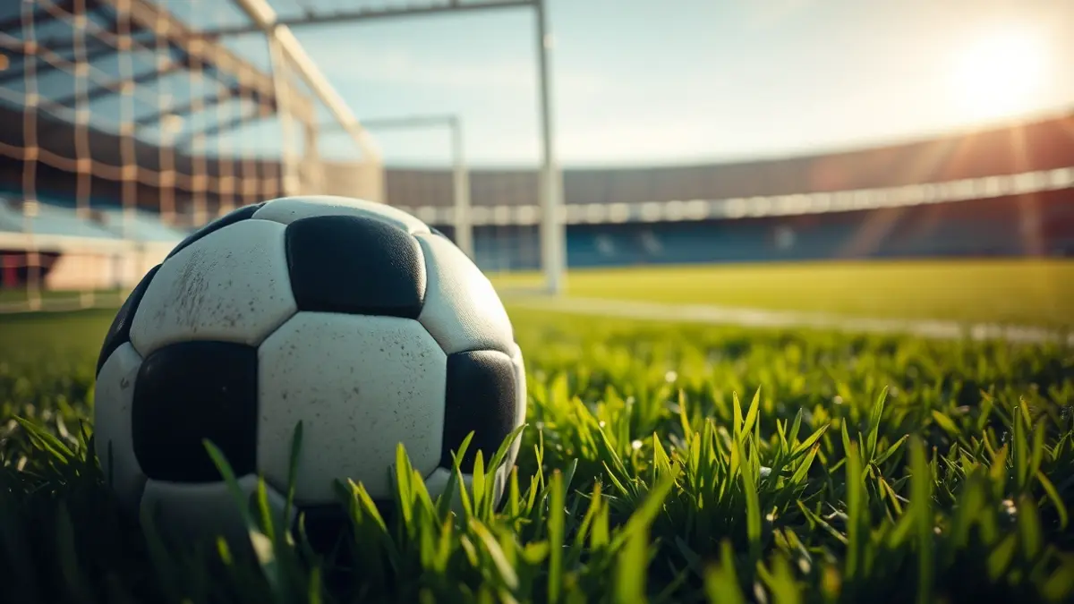 Imagen genérica de un balón de fútbol en el césped de un campo, con la portería al fondo.