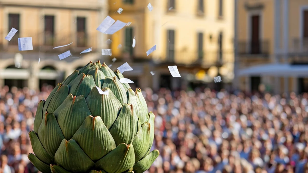 Image of the opening of the giant Artichoke during the Glorious Encounter in Torrent.