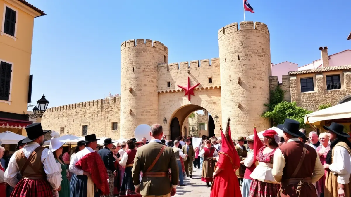 Imatge de les Festes de Moros i Cristians de Sagunt amb el castell de fons.