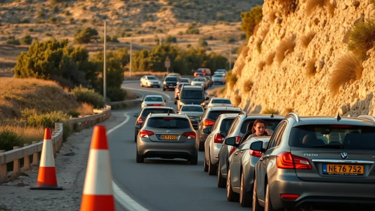 Generic image of a traffic jam on a road with roadworks.