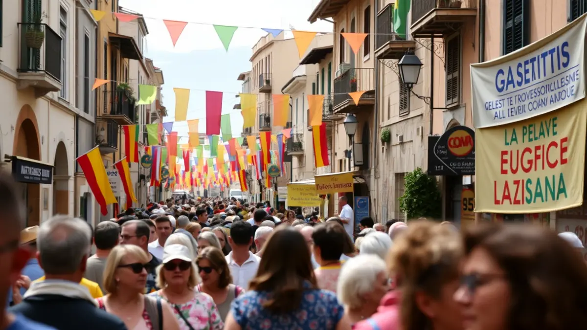 Imatge genèrica d'una festa popular en un carrer mediterrani, amb gent i decoració festiva.