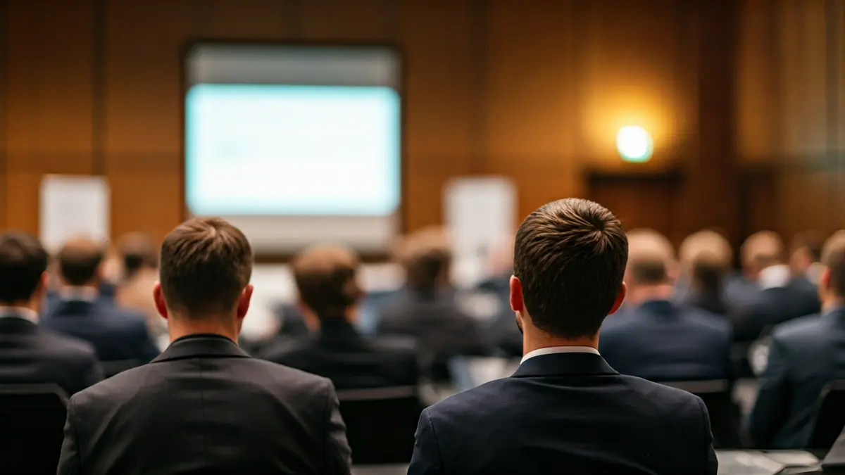 Image of a conference room with people attending a training session.