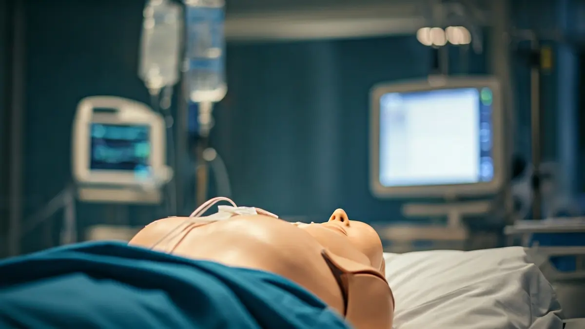 Imagen genérica de un maniquí de simulación médica en un entorno hospitalario.