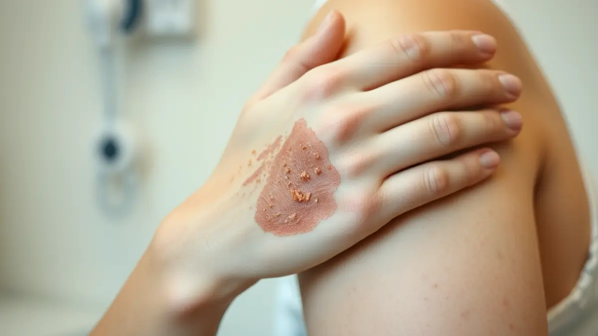 Imagen genérica de una persona con psoriasis, mostrando una zona de piel afectada.